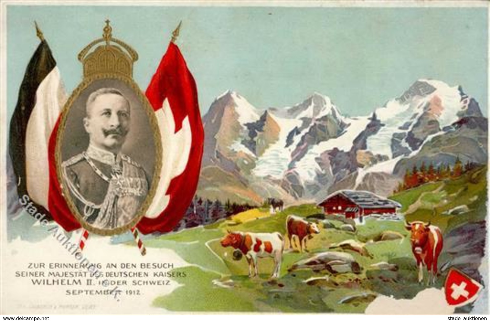 Adel Kaiser Wilhelm II Schweizbesuch  Prägedruck 1912 I-II - Royal Families