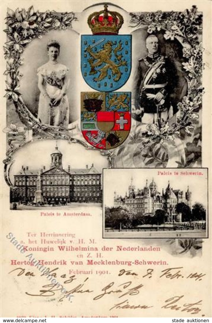 Adel Niederlande Königin Wilhelmina U. Herzog Hendrik Mecklenburg-Schwerin 1901 I-II - Familles Royales