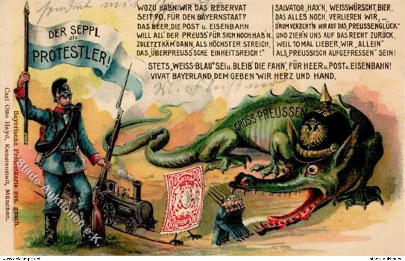 BAYERN - Bayerische Protestkarte Zur Einverleibung Bayerns In GROSS-PREUSSEN 1902 I-II Mit Drachen - Evènements