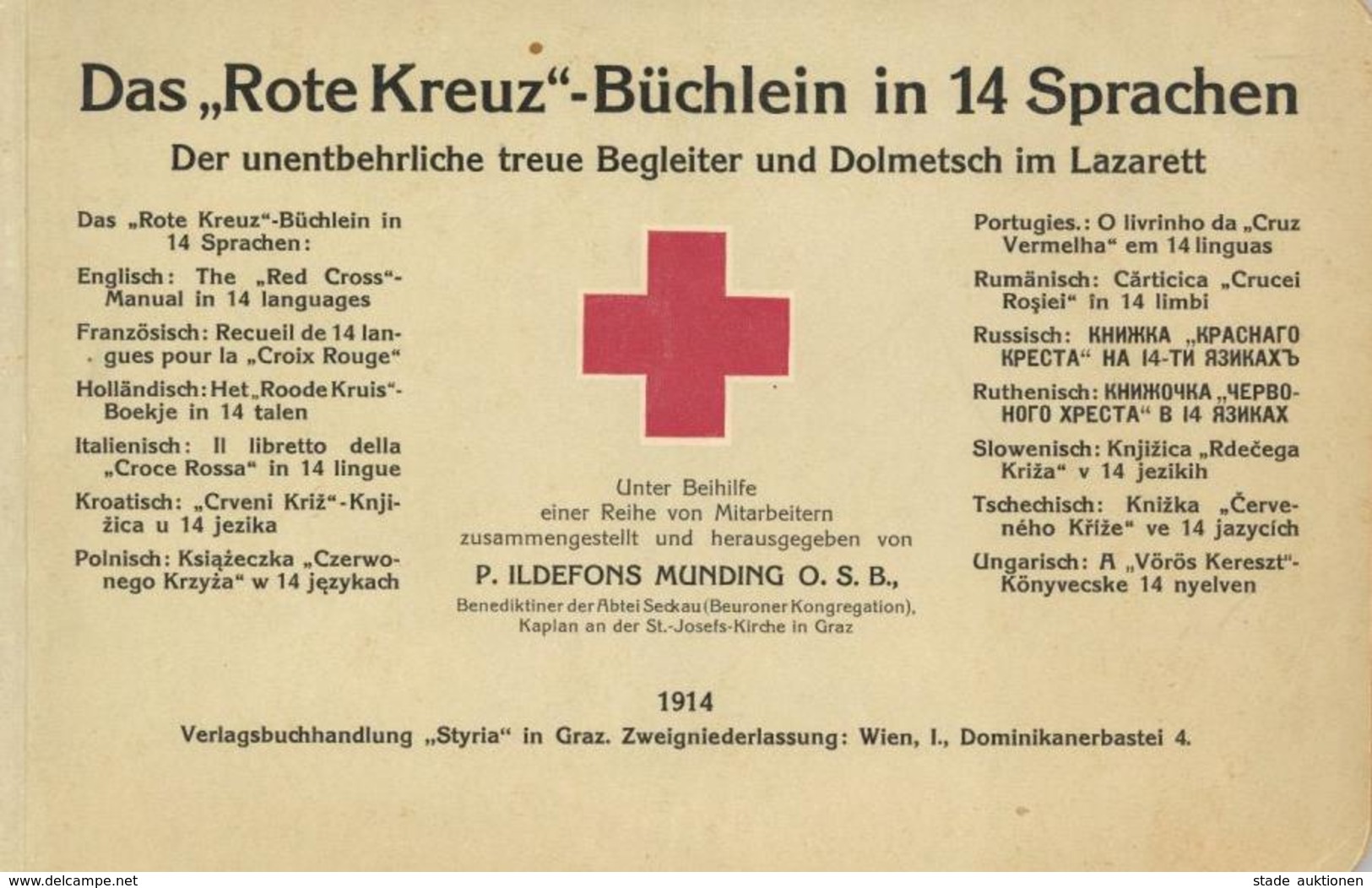 Rotes Kreuz Büchlein In 14 Sprachen Munding, P. Ildefons 1914 Verlag Styria Graz 60 Seiten II - Red Cross