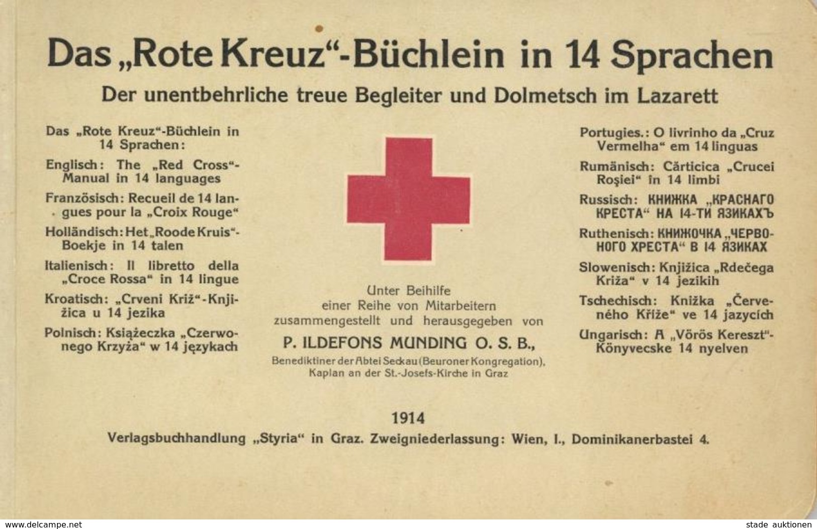 Rotes Kreuz Büchlein In 14 Sprachen Munding, P. Ildefons 1914 Verlag Styria Graz 60 Seiten II - Rotes Kreuz