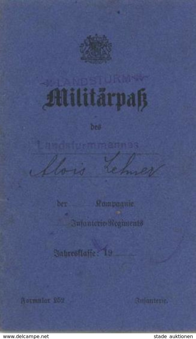 WK I Dokumente Militärpass Rekr. Dep. I. Ers. Btl. 16 Inf. Regiment I-II - War 1914-18