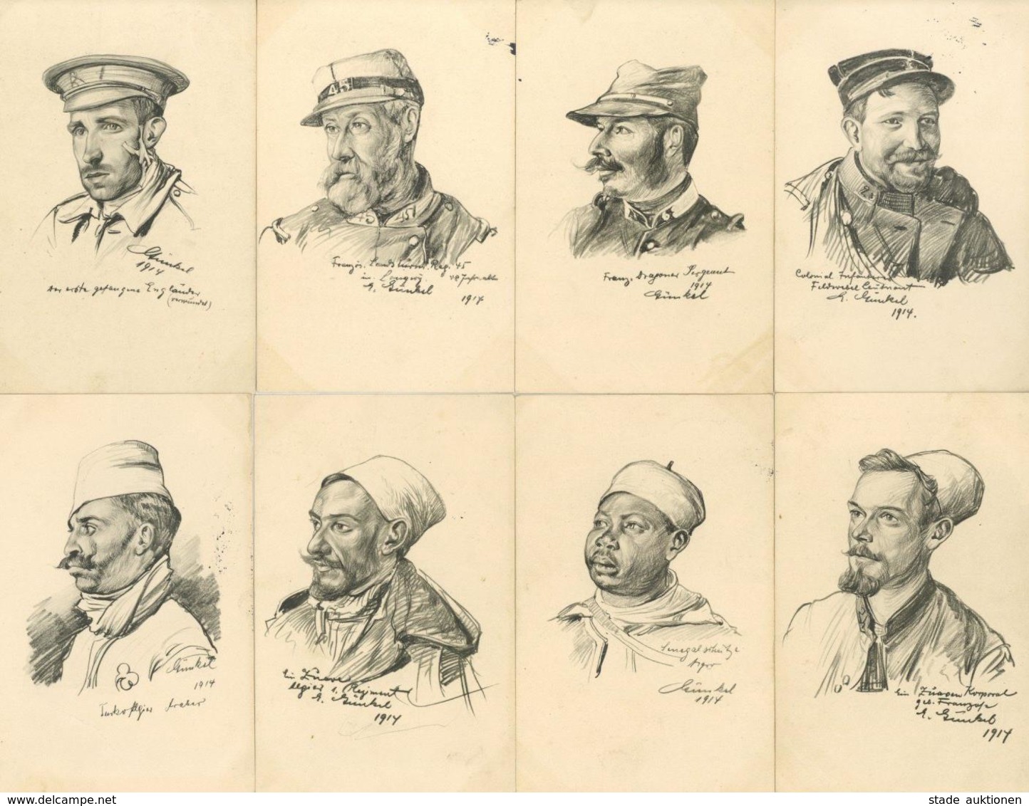 WK I Lot Mit 16 Soldaten-Portraits Künstler-Karten RS Stempel K.D. Feldpostexped. D. Ober-Kommandos Der 7. Armee Und Stp - War 1914-18