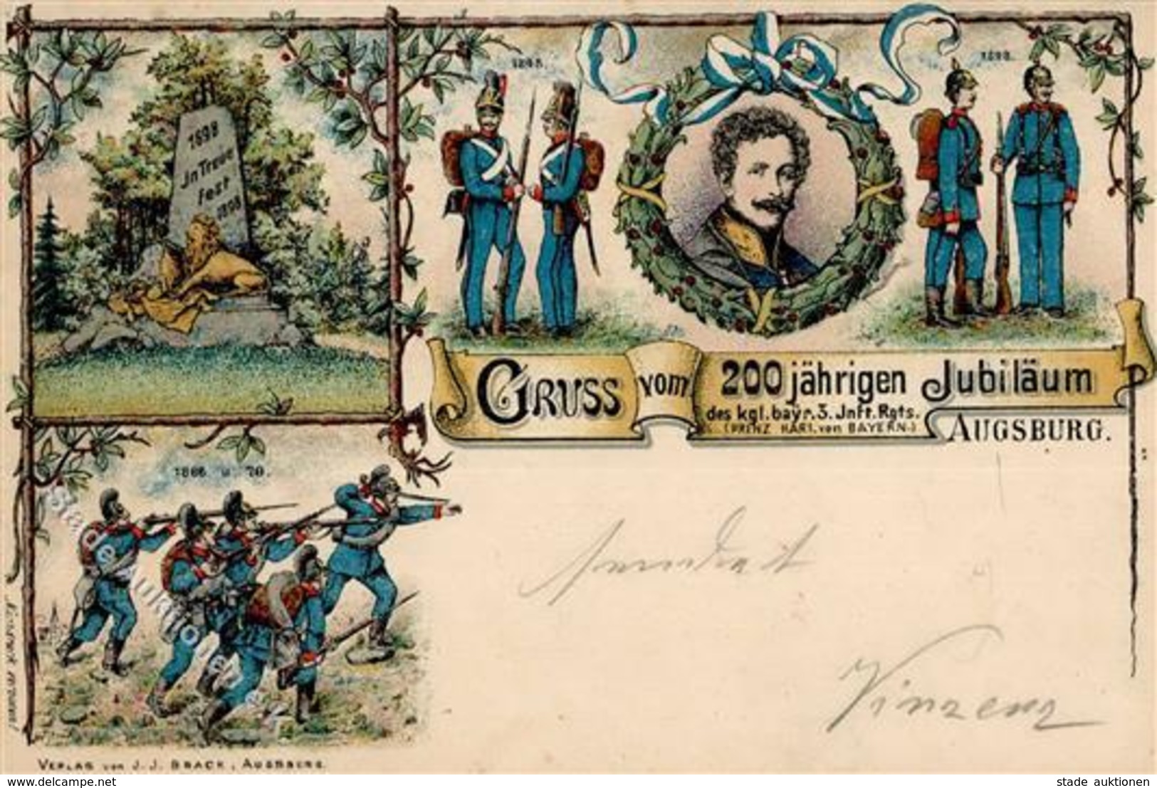 Regiment Augsburg (8900) Nr. 3 Kgl. Bayr. Inft. Rgt. 200 Jähriges Jubiläum 1898 I-II - Régiments