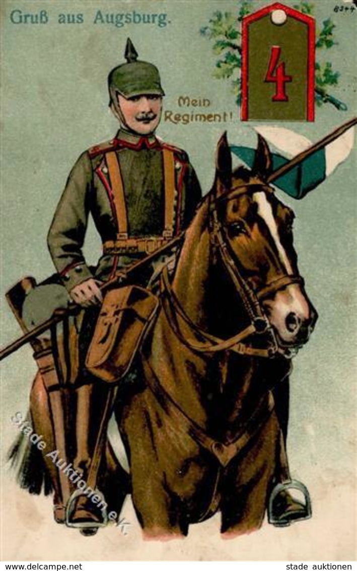 Regiment Augsburg Nr. 4    Prägedruck 1917 II (fleckig, Ecke Abgerissen) - Regiments