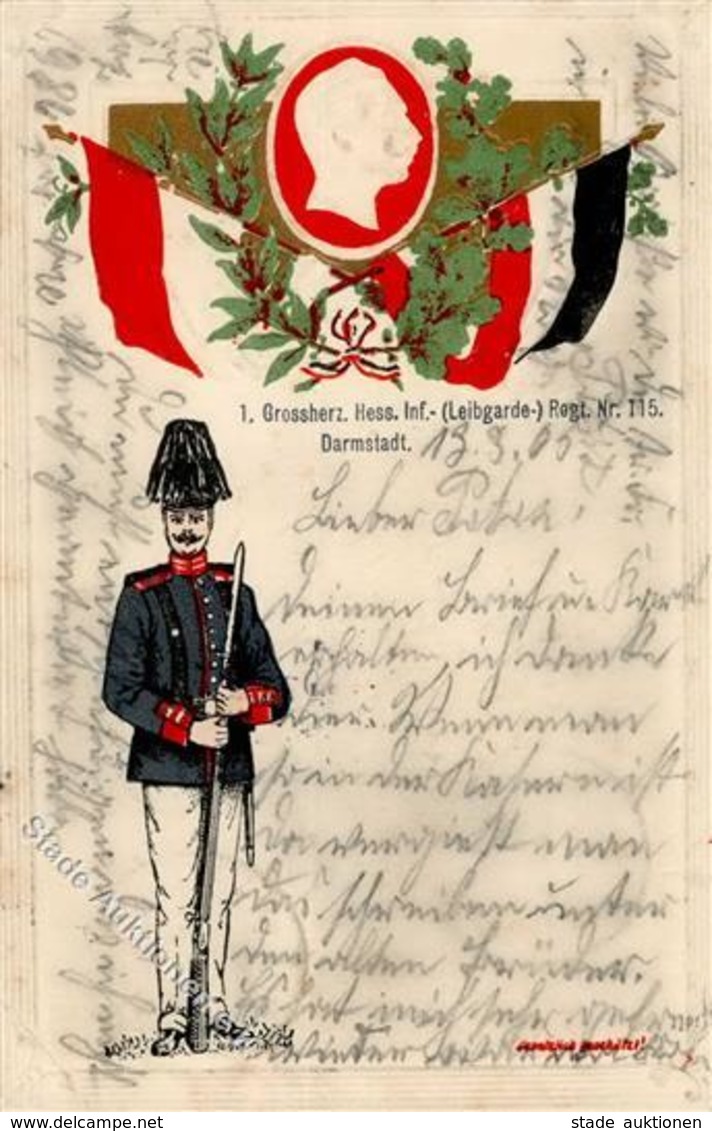 Regiment Darmstadt (6100) Nr. 115 1. Grossherz. Hess. Inf. Leibgarde Regt.    Prägedruck 1905 II (fleckig) - Regimente