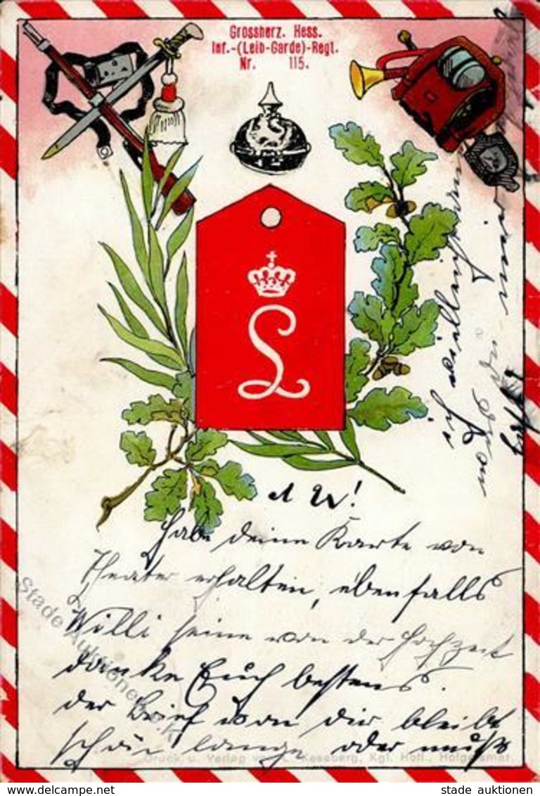 Regiment Darmstadt (6100) Nr. 115 Leib Garde Inf. Regt. 1. Grossherz. Hess.  Prägedruck II (fleckig, Stauchung) - Regimente