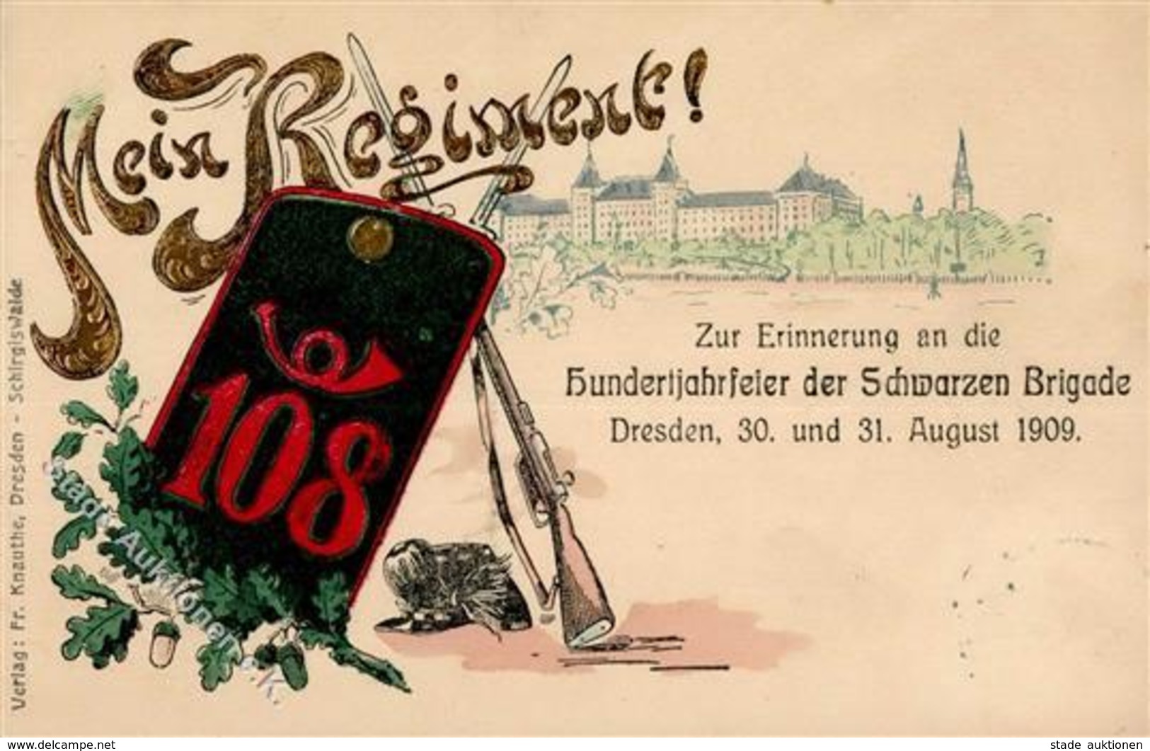 Regiment Dresden (O8000) Nr. 108 Schwarze Brigade    Prägedruck I-II (fleckig) - Regiments