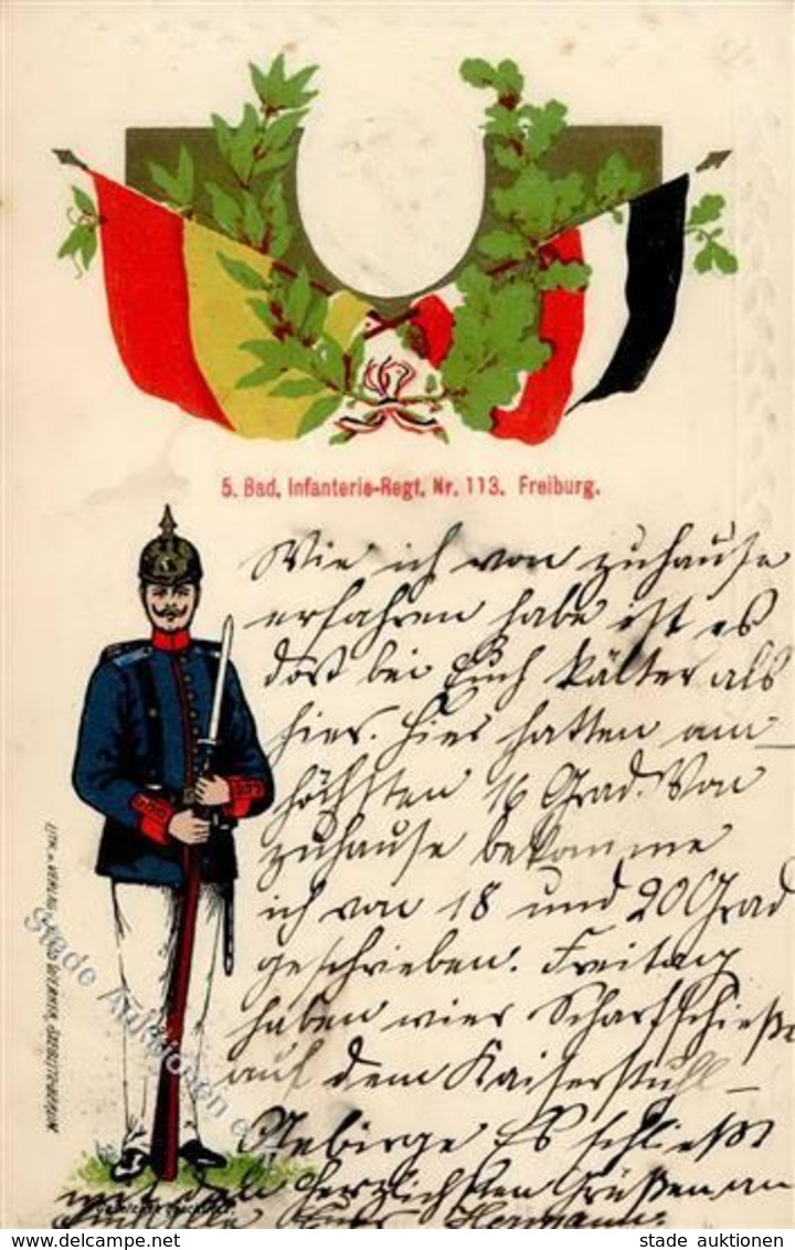 Regiment Freiburg (7800) Nr. 113 5. Bad. Inf. Regt. Prägedruck I-II (Marke Entfernt) - Regimente