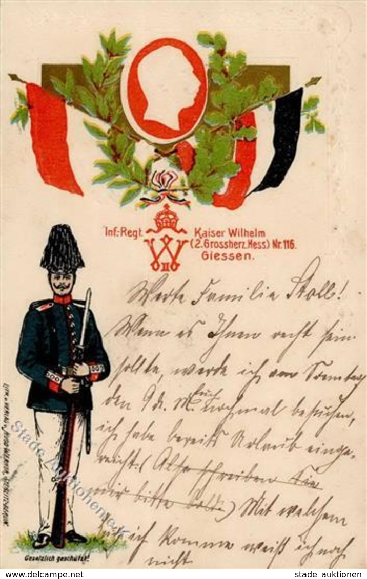 Regiment Gießen (6300) Nr. 116 Inf. Regt. Kaiser Wilhelm 2. Grossherz. Hess. Prägedruck I-II (fleckig) - Regimente