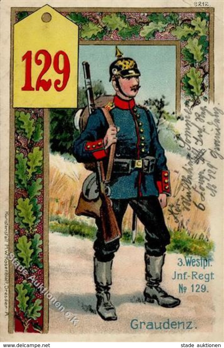 Regiment Graudenz Nr. 129 3. Westpr. Inf. Regt. II (fleckig, Eckbug) - Régiments