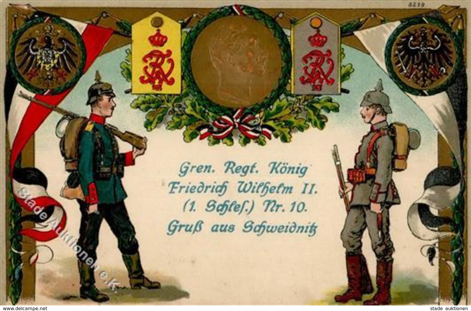 Regiment Großschweidnitz (O8701) Nr. 10 Gren. Regt. König Friedrich Wilhelm II 1. Schles.    Prägedruck 1915 I-II (fleck - Regimente