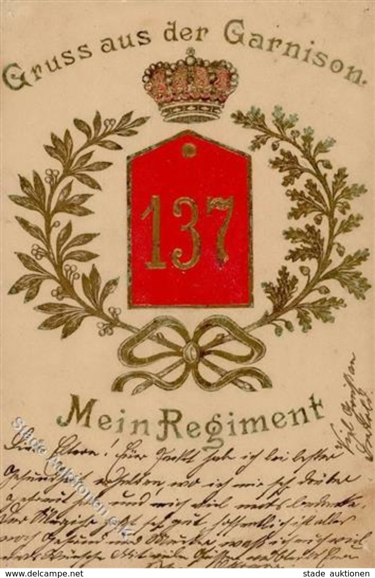 Regiment Hagenau Frankreich Nr. 137 Infanterie Regt. Garnison Prägedruck I-II (fleckig) - Regimente