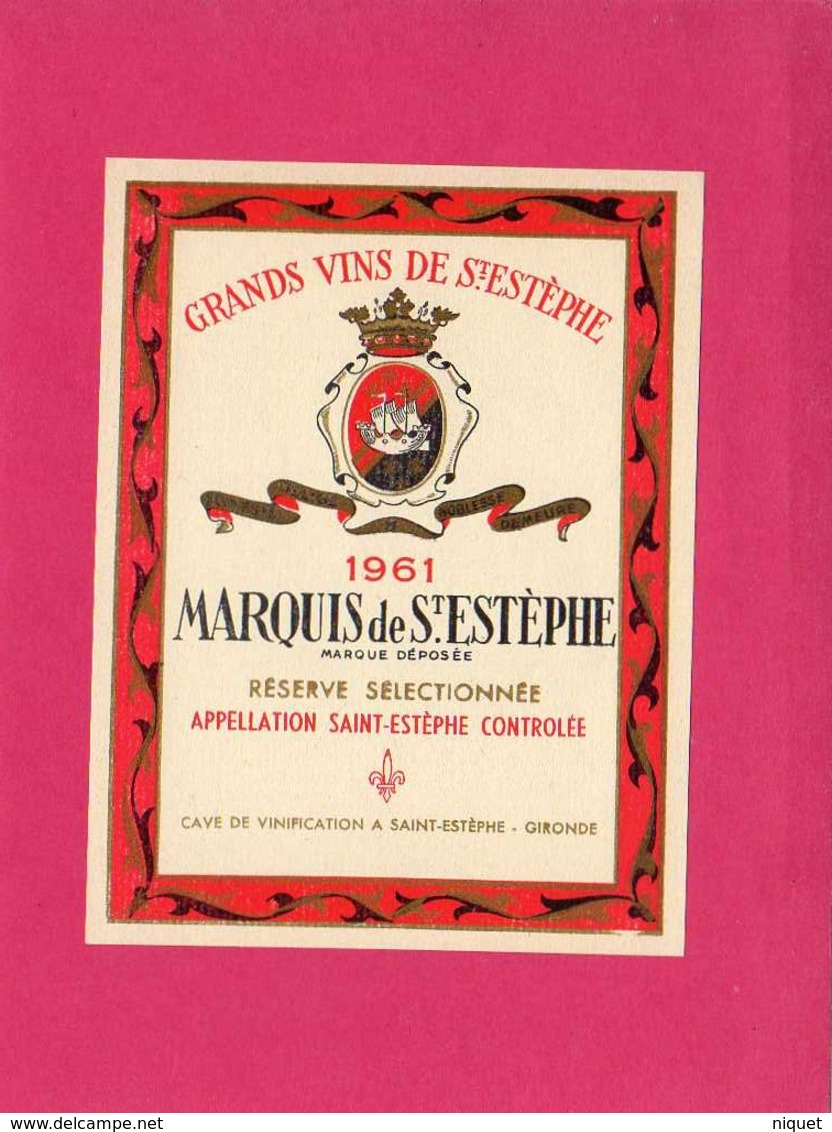 Etiquette Vin, Grands Vins De St-Estèphe, Marquis De St-Estèphe, 1961 - Collections, Lots & Séries