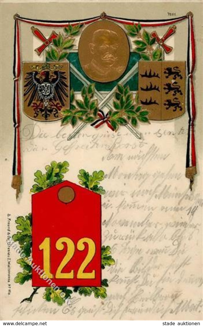 Regiment Heilbronn (7100) Nr. 122 4. Württ. Inf. Regt. Prägedruck I-II (fleckig) - Regiments