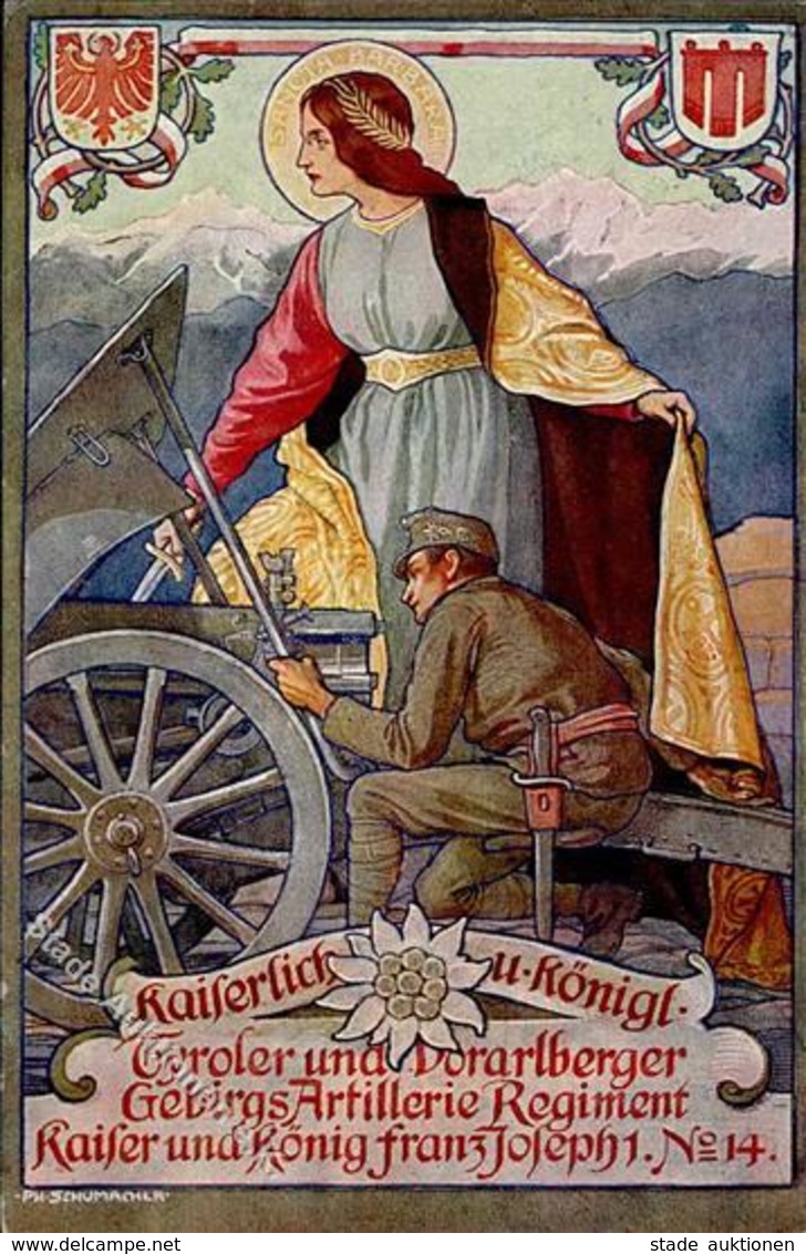 Regiment Kufstein (6330) Österreich Nr. 14 Kais. U. Kgl. Tyroler U. Vorarlberger Gebirgs Art. Regt.     1918 I-II - Regimente