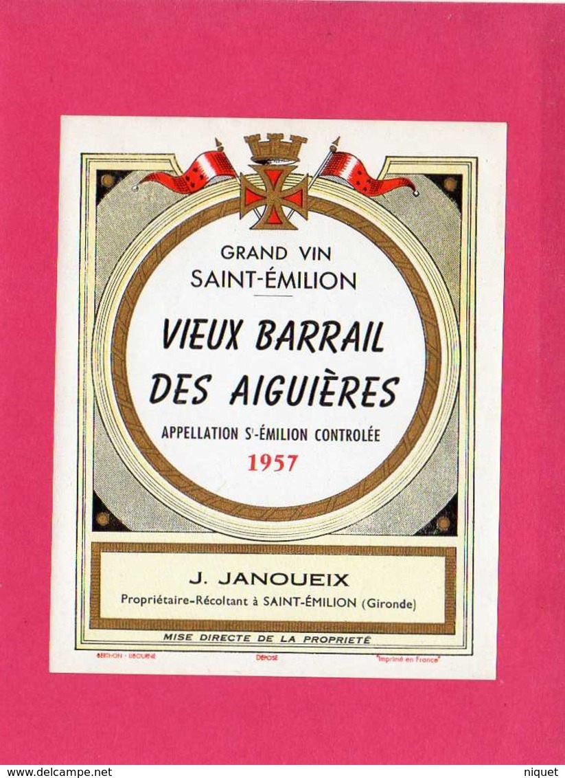 Etiquette Vin, Grand Vin De St-Emilion, Vieux Barrail Des Aiguières, 1957 - Collections, Lots & Séries