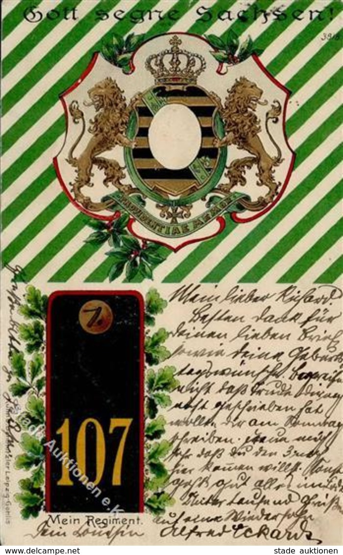 Regiment Leipzig (O7000) Nr. 107 Prinz Johann Inf. Regt. Prägedruck I-II - Regimente