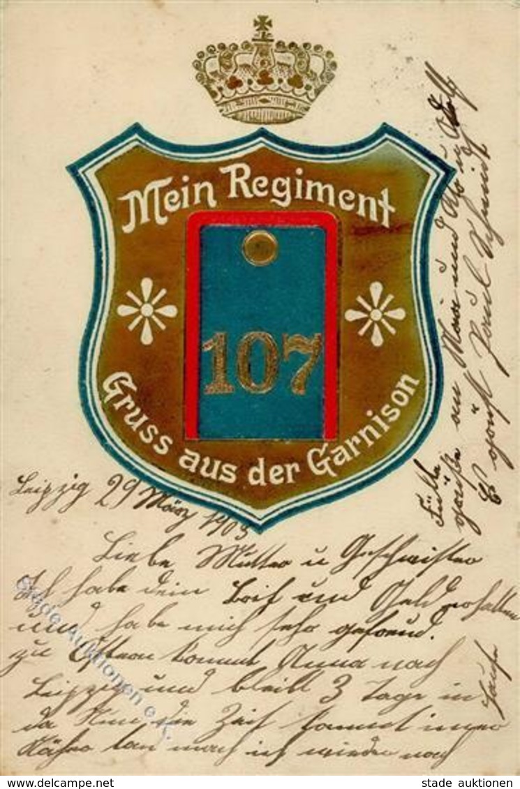 Regiment Leipzig (O7000) Nr. 107 Prinz Johann Inf. Regt. Prägedruck II (fleckig, Abgestoßen) - Regiments