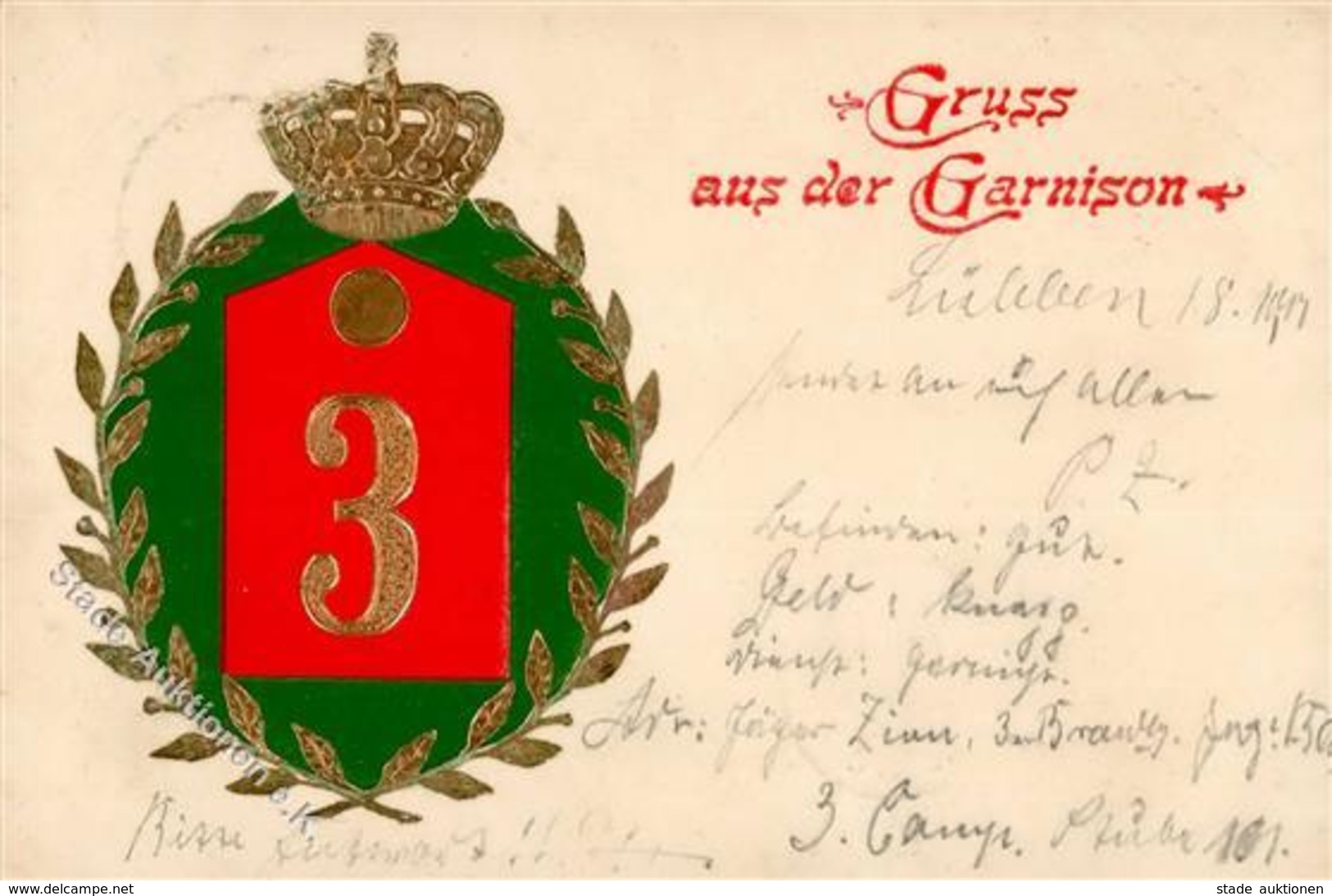 Regiment Lübben (O7550) Nr. 3 Garnision    Prägedruck I-II (fleckig) - Regimente