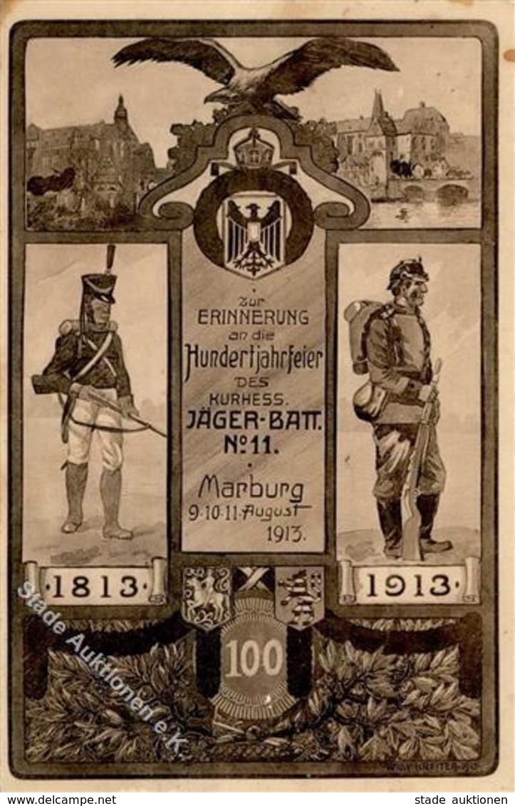 Regiment Marburg (3550) Nr. 11 Kurhess. Jäger Bataillon 1913 I-II (fleckig) - Regimente