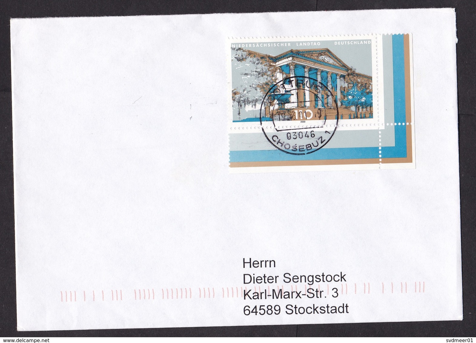 Germany: Cover, 2001, 1 Corner Stamp, Building, Bilingual Cancel Cottbus - Chosebuz (minor Discolouring) - Brieven En Documenten