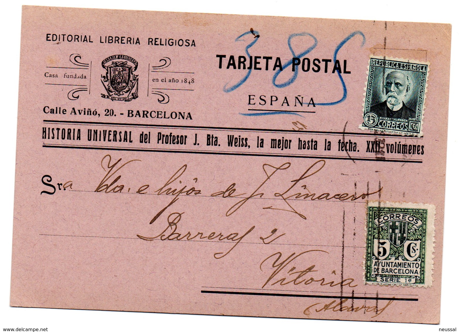 Tarjeta Postal Editorial De  Libreria Religiosa  De 1932 - Cartas & Documentos