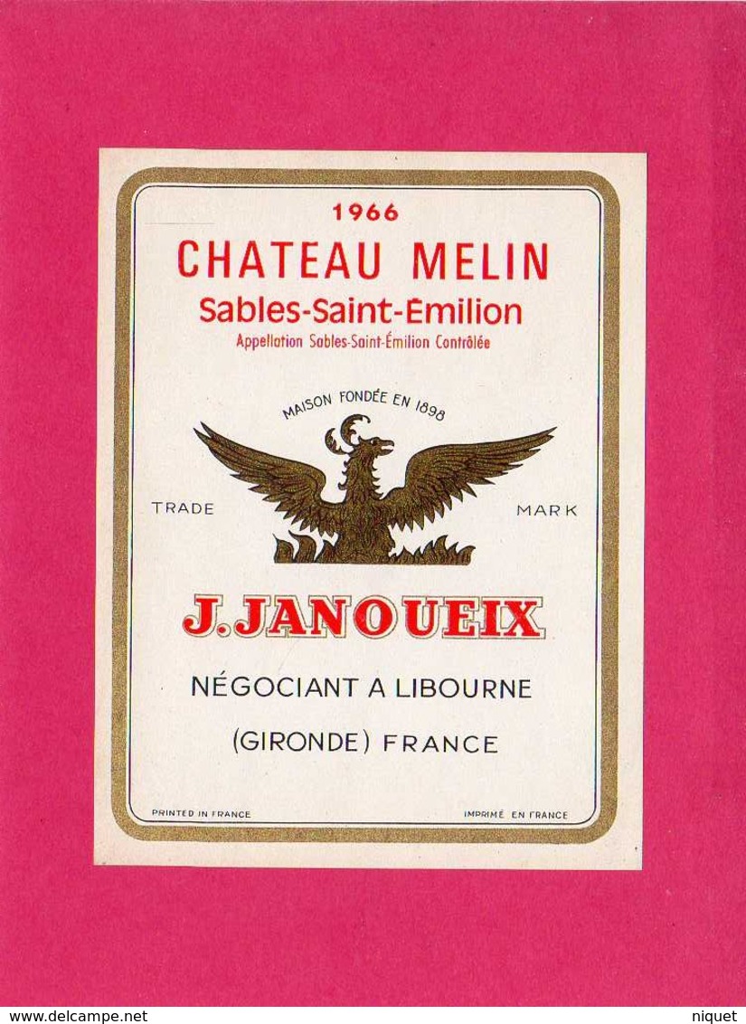 Etiquette Vin, Château Melin, Sables-Saint-Emilion, 1966 - Collections & Sets