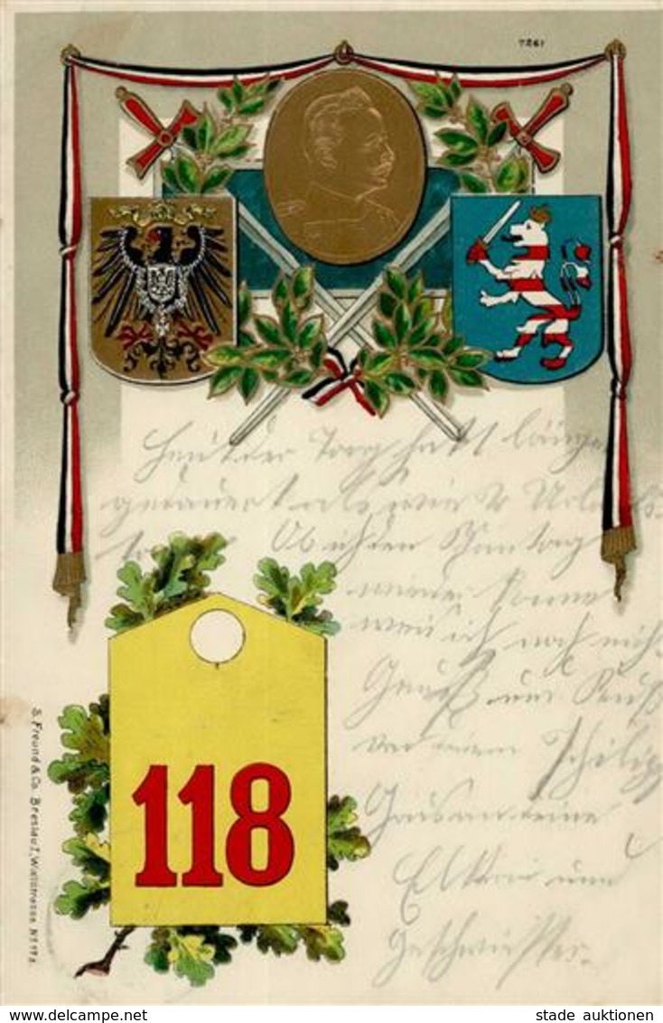 Regiment Worms (6520) Nr. 118 4. Grossherz. Hess. Infanterie Rgmt. Prägedruck I-II (Marke Entfernt) - Regimente