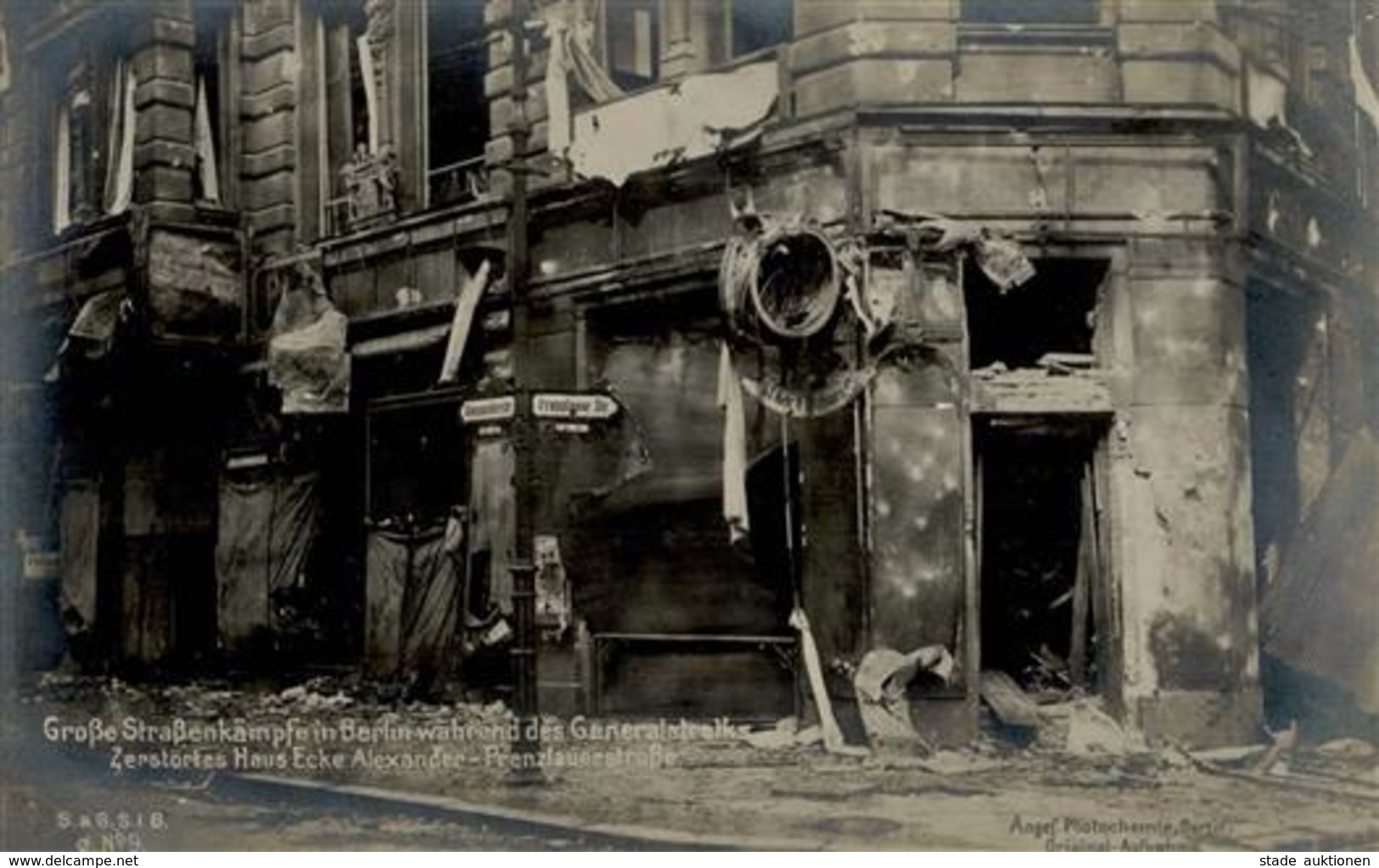 REVOLUTION BERLIN 1919 - Große Straßenkämpfe Während Des Generalstreiks No. 9 - Zerstörtes Haus Ecke Alexander - Prenzla - Warships