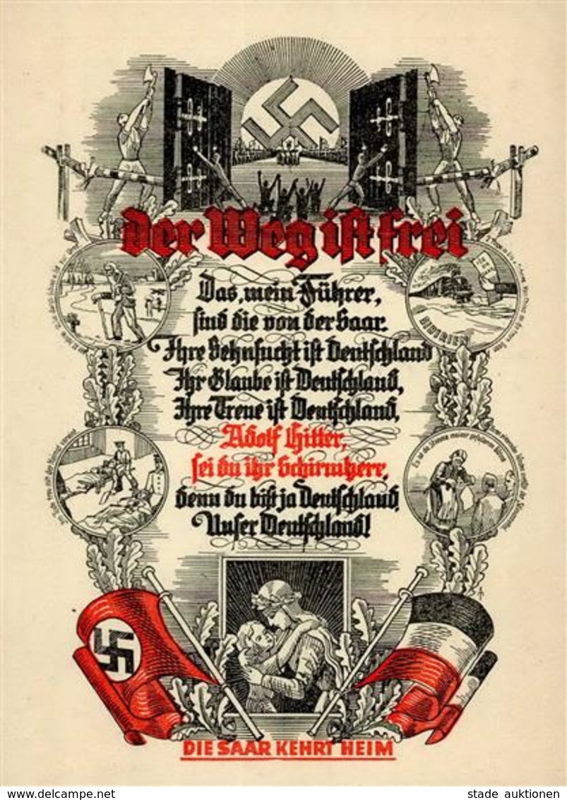 SAARBEFREIUNG 1935 WK II - Der Weg Ist Frei! Spendenkarte D. Saar-Hilfwerkes I - War 1939-45