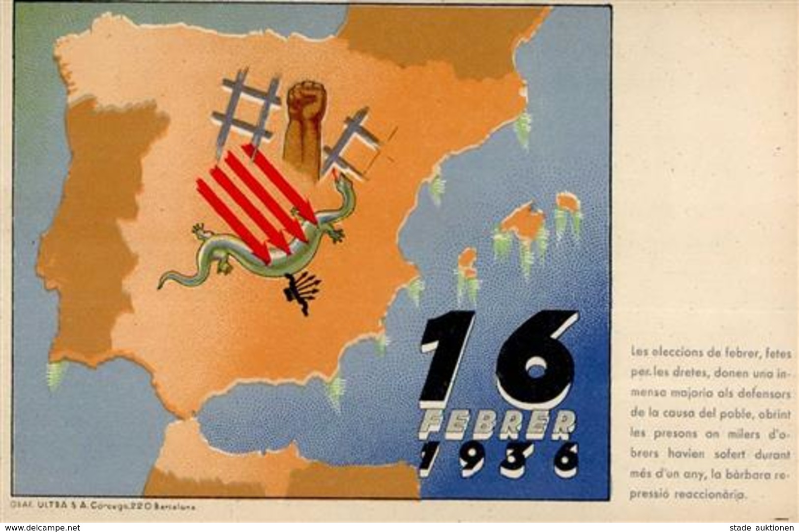 Propaganda WK II - BÜRGERKRIEG SPANIEN 1936 - Künstlerkarte 16.2.1936 I - Weltkrieg 1939-45