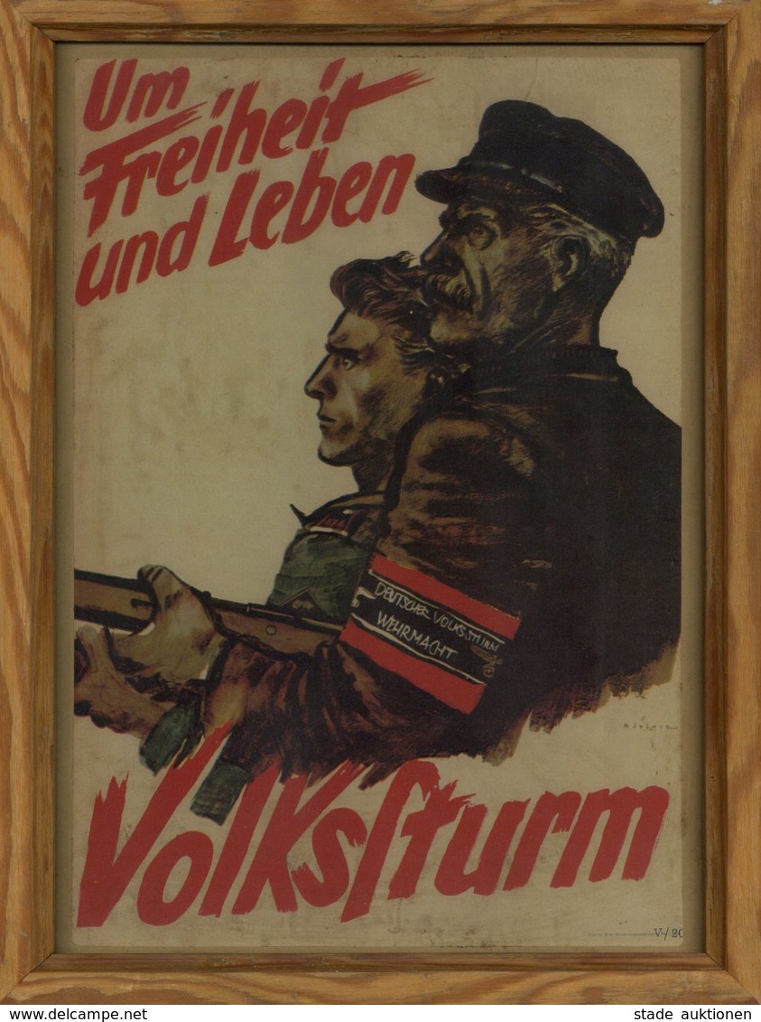 Propaganda WK II - DEUTSCHER VOLKSSTURM - Kleinplakat (20x29cm)  Gerahmt Im Rahmen Zum Aufhängen I-II - War 1939-45