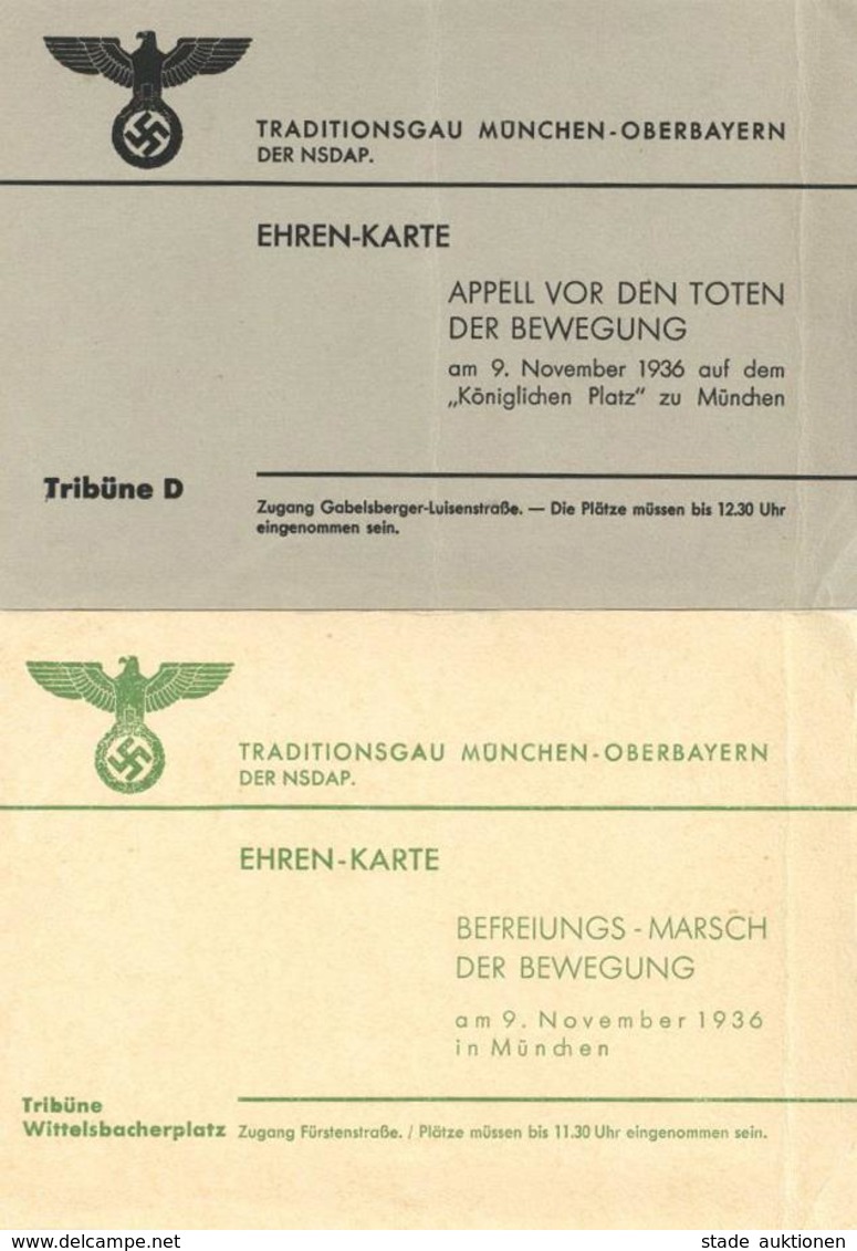 Propaganda WK II 2 Ehrenkarten München (8000) 1x Appell Vor Den Toten Der Bewegung Und 1x Befreiungsmarsch Der Bewegung  - War 1939-45