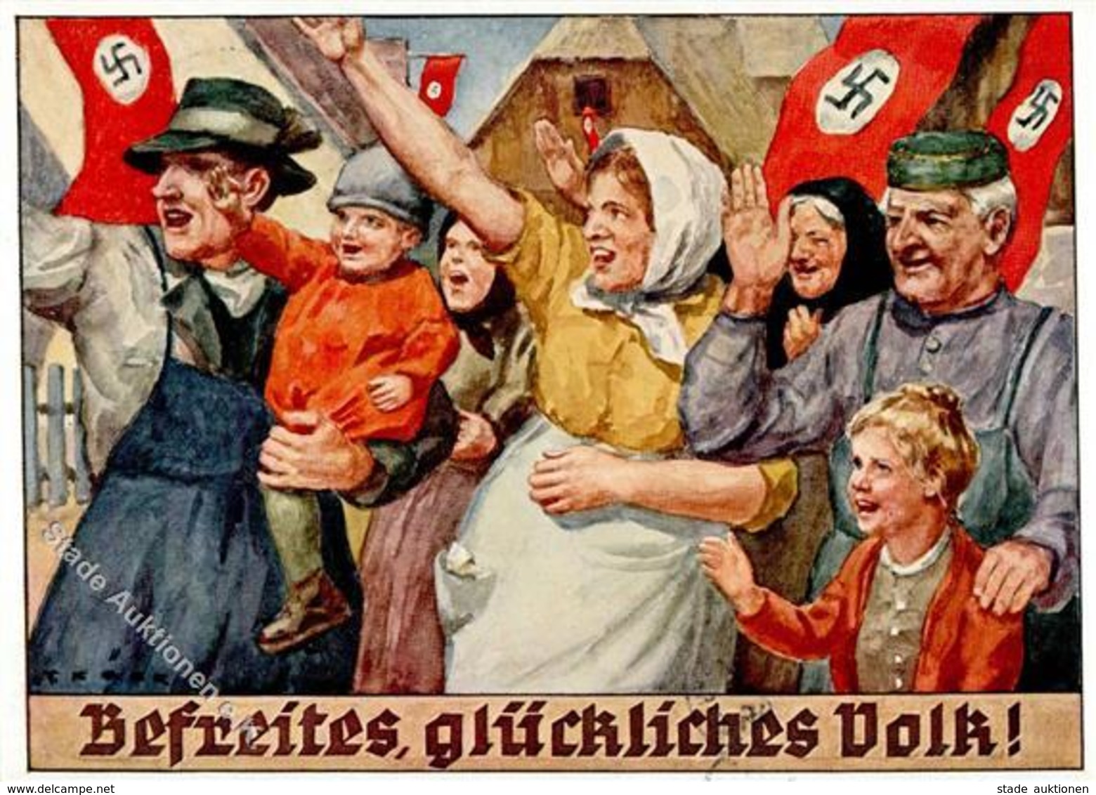 Propaganda WK II Befreites Glückliches Volk Künstler-Karte I- - Weltkrieg 1939-45