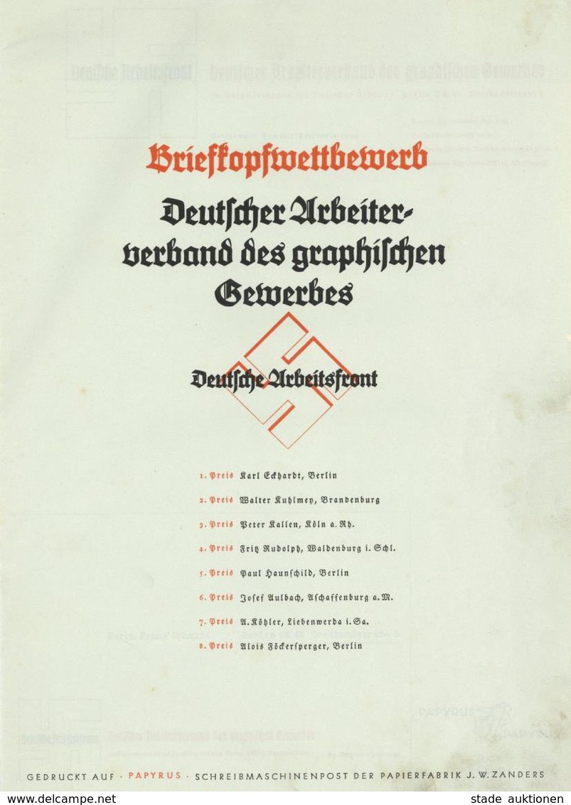 Propaganda WK II Briefkopfwettbewerb Deutscher Arbeiterverband Des Graphischen Gewebes Die 8 Erstplazierten I-II - War 1939-45