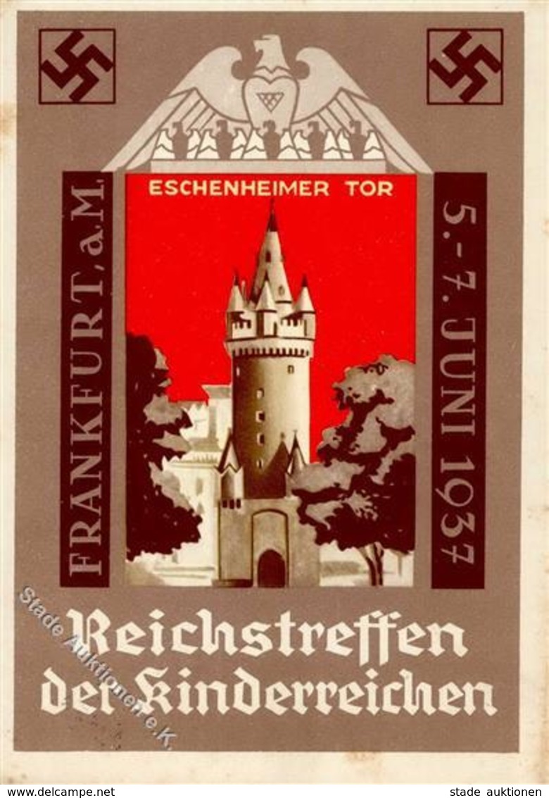 Propaganda WK II Frankfurt (6000) Reichstreffen Der Kinderreichen 1937 II (fleckig, Einkerbung) - Weltkrieg 1939-45