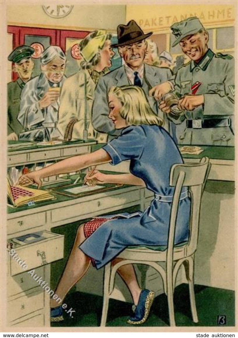 Propaganda WK II Frauen Schaffen Für Euch Die Postbeamtin Sign. Becker Künstlerkarte I- Femmes - Weltkrieg 1939-45