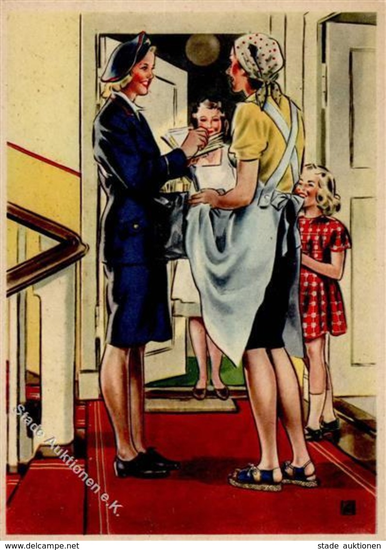 Propaganda WK II Frauen Schaffen Für Euch Die Postbotin Sign. Becker Künstlerkarte I- Femmes - War 1939-45