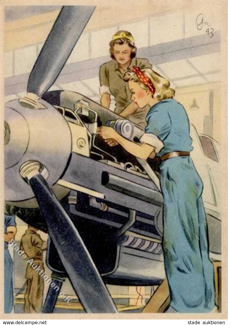 Propaganda WK II Frauen Schaffen Für Euch Im Flugzeugbau Sign. Gagelmann Künstlerkarte I- Femmes - War 1939-45