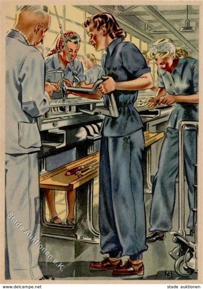 Propaganda WK II Frauen Schaffen Für Euch In Der Maschinenfabrik Sign. V. Becker Künstlerkarte I- Femmes - War 1939-45