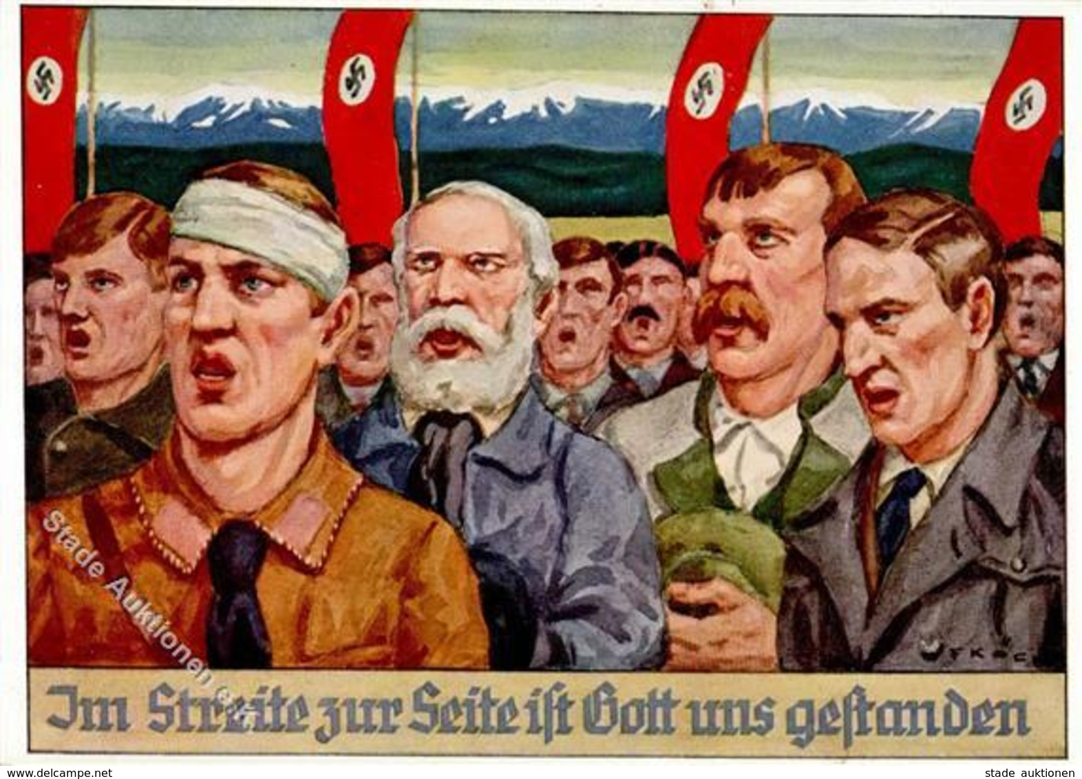 Propaganda WK II Im Streite Zur Seite Ist Gott Uns Gestanden Künstler-Karte I- - War 1939-45