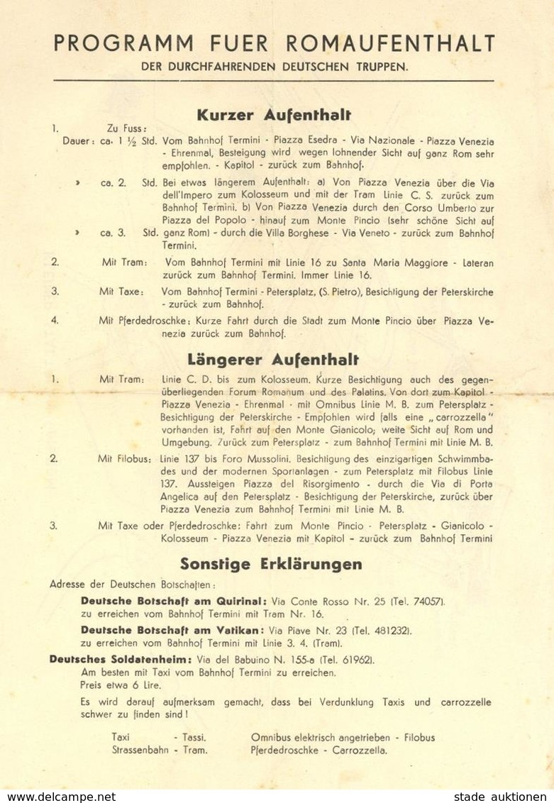 Propaganda WK II Programm Für Romaufenthalt Der Durchfahrenden Deutschen Truppen RS Stadtplan Rom II - War 1939-45