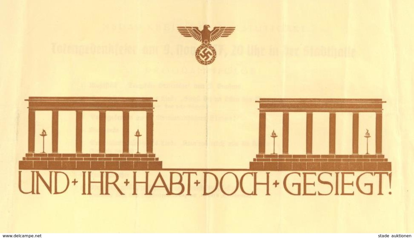 Propaganda WK II Programm NSDAP Stuttgart (7000)  Gedenkfeier Zum 9. November 1937 II (Falz, Stauchung) - Guerre 1939-45