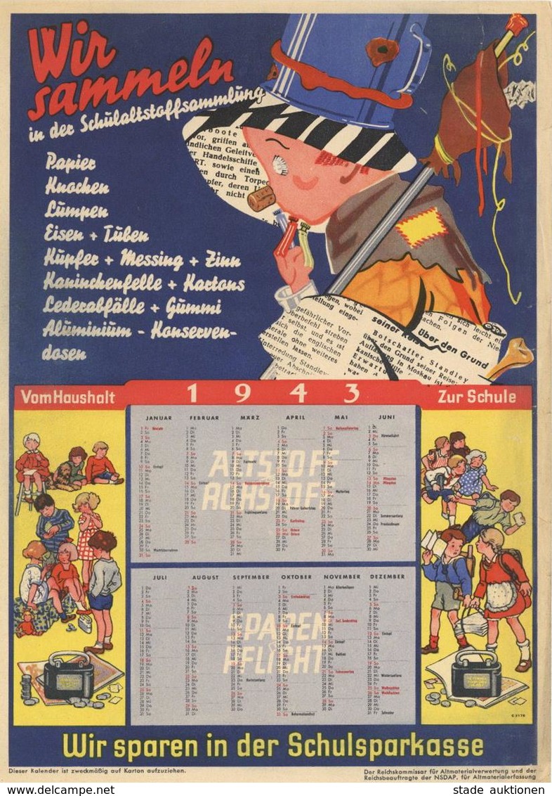 Propaganda WK II Wir Sammeln Vom Haushalt Zur Schule Plakat/Kalender Ca. 21 X 30 Cm I-II - Weltkrieg 1939-45