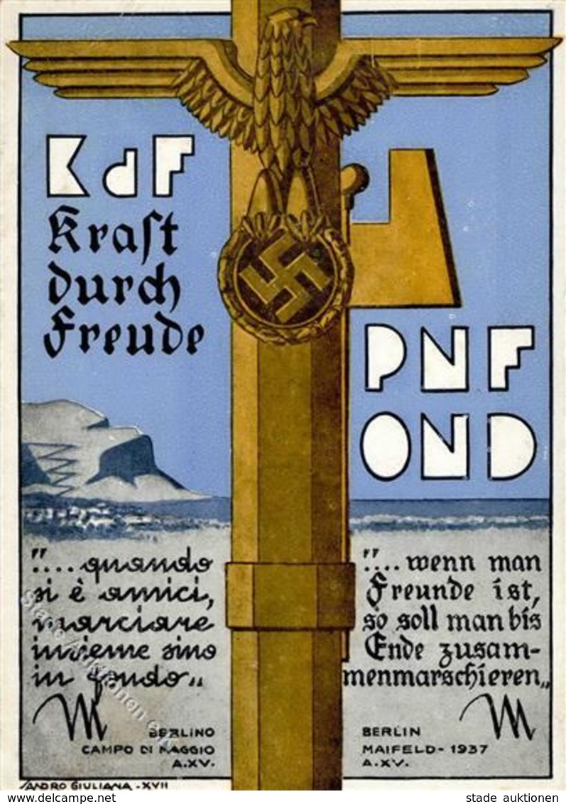 Prpaganda WK II - ITALIEN - KRAFT Durch FREUDE BERLIN 1937 - Künstlerkarte Sign. Sandro Giuliana I-II - Guerre 1939-45