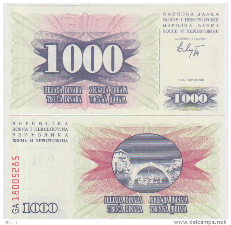 Bosnia & Herzegovina 1000 Dinara 1992 Pick 15 UNC - Bosnië En Herzegovina