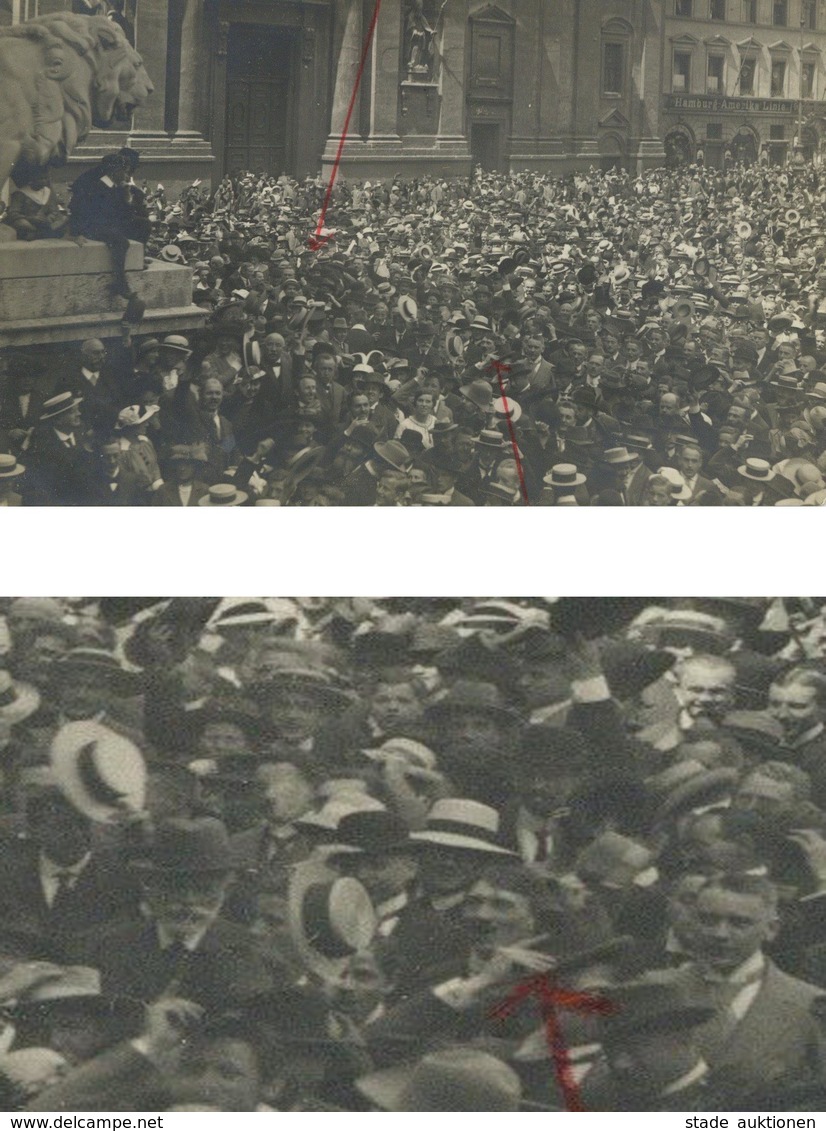 Hitler Einzigartige Original Foto-Karte Vom 02.08.1914 München  Odeonsplatz Mit Adolf Hitler In Der Menschenmenge, Aufna - War 1939-45