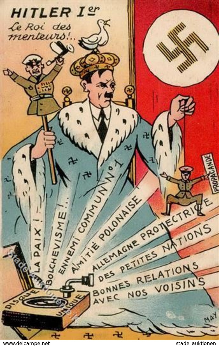 Hitler Karikatur König Der Lügner Sign. May WK II Künstlerkarte II (Klebereste RS, Stauchung) - Guerra 1939-45