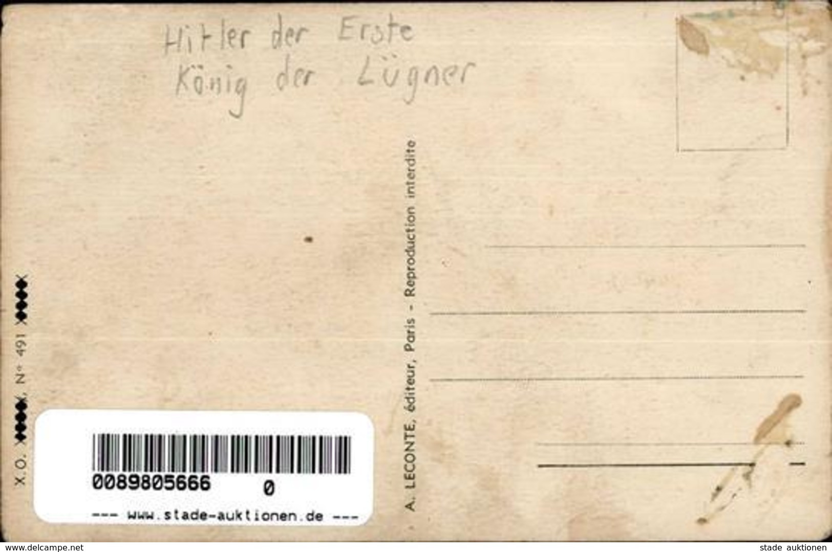 Hitler Karikatur König Der Lügner Sign. May WK II Künstlerkarte II (Klebereste RS, Stauchung) - Weltkrieg 1939-45